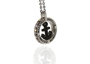 NSA|Steel: forzatina necklace with round pendant STILL and twenty black cubic zirconia