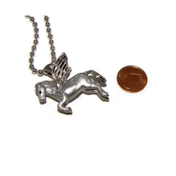 NSA|ARGENTO 925 : lunga collana palline 3 mm pendente pegaso cavallo alato 3D smaltato