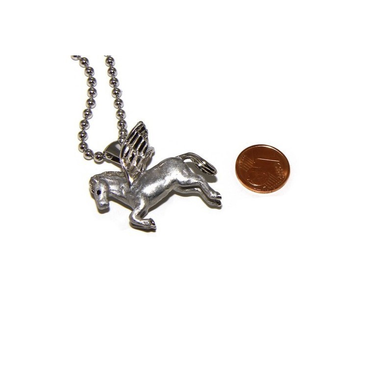 NSA|SILVER 925: 3 mm balls long necklace pendant Pegasus winged horse 3D enamelled