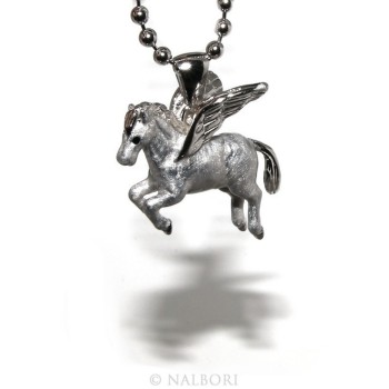NSA|ARGENTO 925 : lunga collana palline 3 mm pendente pegaso cavallo alato 3D smaltato