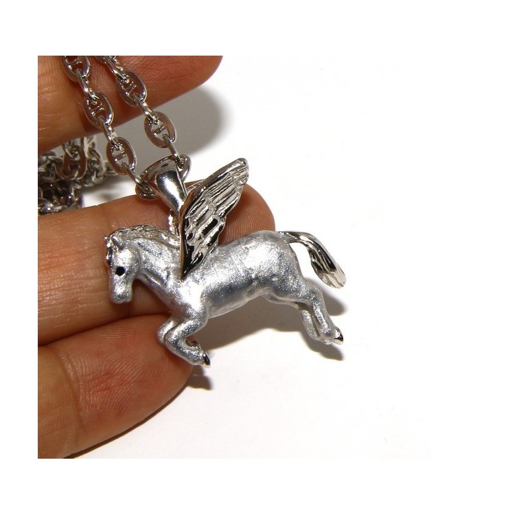 NSA|SILVER 925: long necklace pendant forzatina 6x8 winged horse Pegasus 3D enamelled
