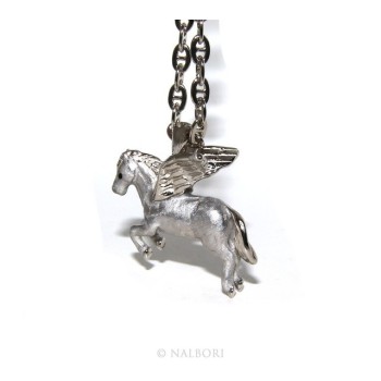 NSA|SILVER 925: long necklace pendant forzatina 6x8 winged horse Pegasus 3D enamelled