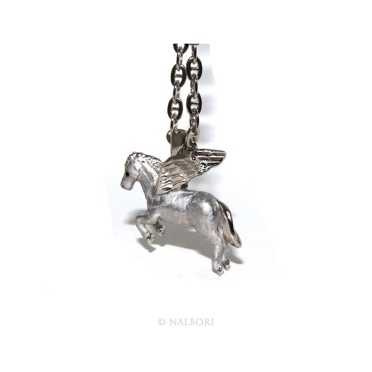 NSA|SILVER 925: long necklace pendant forzatina 6x8 winged horse Pegasus 3D enamelled