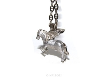 NSA|SILVER 925: long necklace pendant forzatina 6x8 winged horse Pegasus 3D enamelled