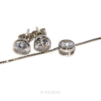NSA|Argento 925 : Parure cipollino 5 mm punto luce con zircone. Catena veneziana ciondolo passante e Orecchini abbinati