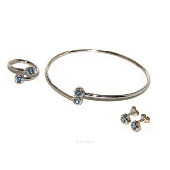 NSA|SILVER 925: Bracelet slave woman earrings natural zircons Ring brilliant blue aquamarine