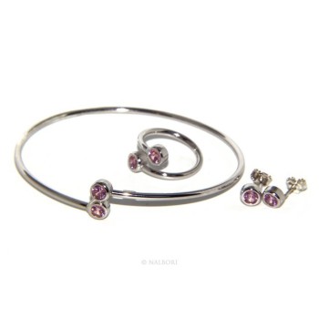 NSA|ARGENTO 925 : Bracciale donna schiava orecchini anello zirconi naturali rosa rosaline brillante