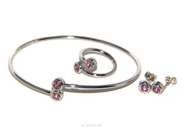 NSA|ARGENTO 925 : Bracciale donna schiava orecchini anello zirconi naturali rosa rosaline brillante