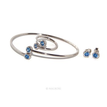 NSA|ARGENTO 925 : Bracciale donna schiava orecchini anello zirconi naturali Blu oltremare chiaro - capri blue brillante