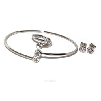 NSA|SILVER 925: Bracelet slave woman earrings natural zircons Ring  crystal white brilliant