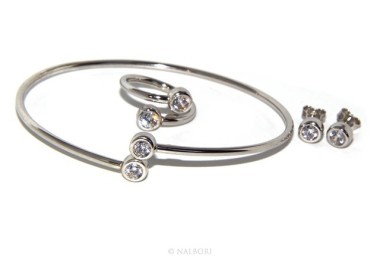 NSA|ARGENTO 925 : Bracciale donna schiava orecchini anello zirconi naturali bianco crystal  brillante