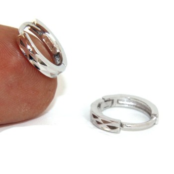 NSA|Argento 925 : orecchini massicci a scattino uomo o donna diamantati piccoli 12,5 mm(un paio)