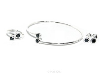 NSA|ARGENTO 925 : Bracciale donna schiava orecchini anello zirconi naturali nero neri brillante