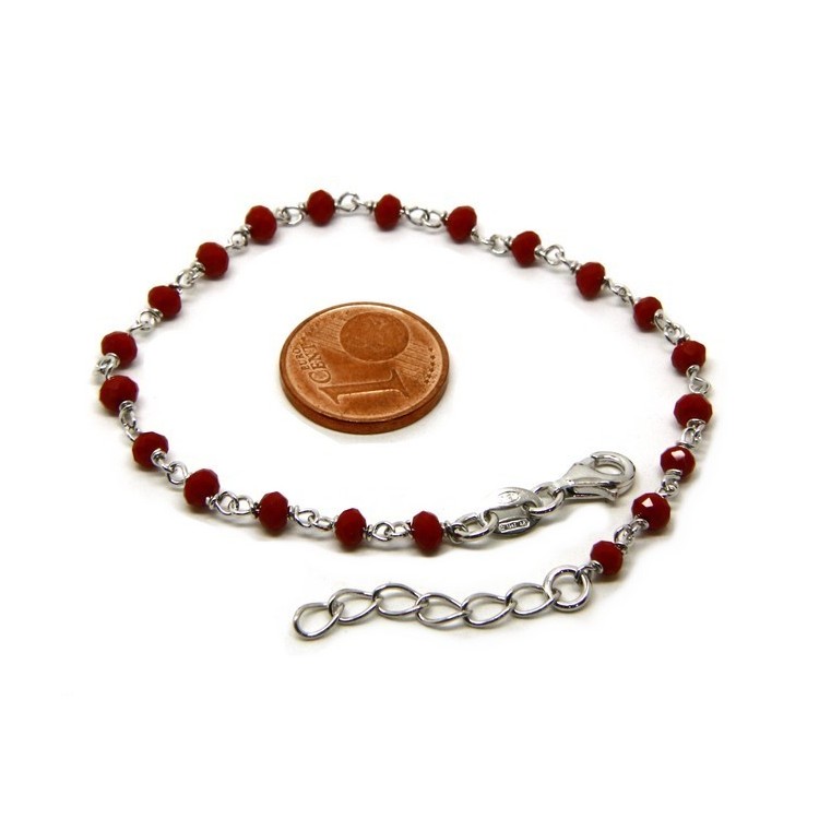 NSA|Man woman bracelet 925 Silver With RED 3 / 3.5 mm crystal processing Marseille rosary handmade