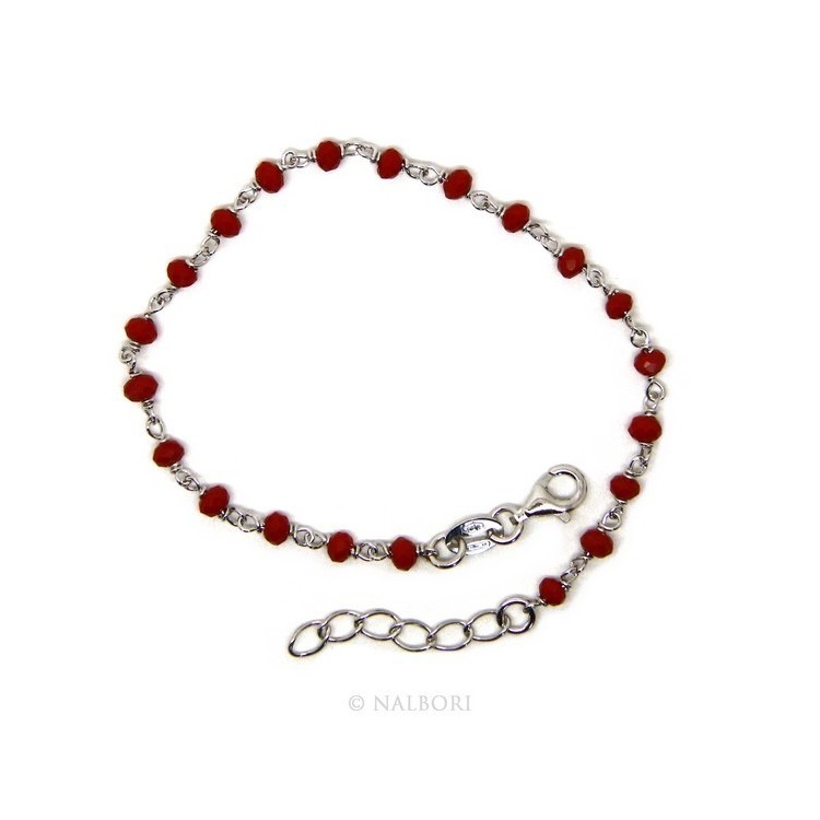 NSA|Bracciale uomo donna Argento 925 Con cristallo rosso 3/ 3,5 mm lavorazione rosario marsigliese fatto a mano