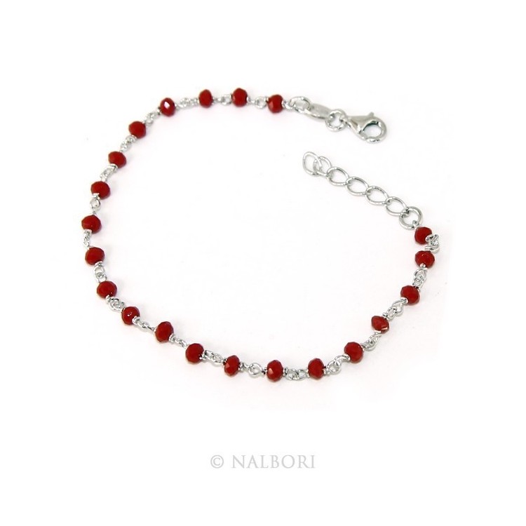 NSA|Man woman bracelet 925 Silver With RED 3 / 3.5 mm crystal processing Marseille rosary handmade