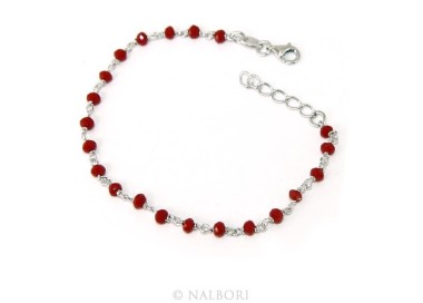 NSA|Man woman bracelet 925 Silver With RED 3 / 3.5 mm crystal processing Marseille rosary handmade