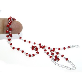NSA|Collana uomo donna Argento 925 Con cristallo rosso 3,5 mm lavorazione rosario marsigliese fatta a mano 45+5