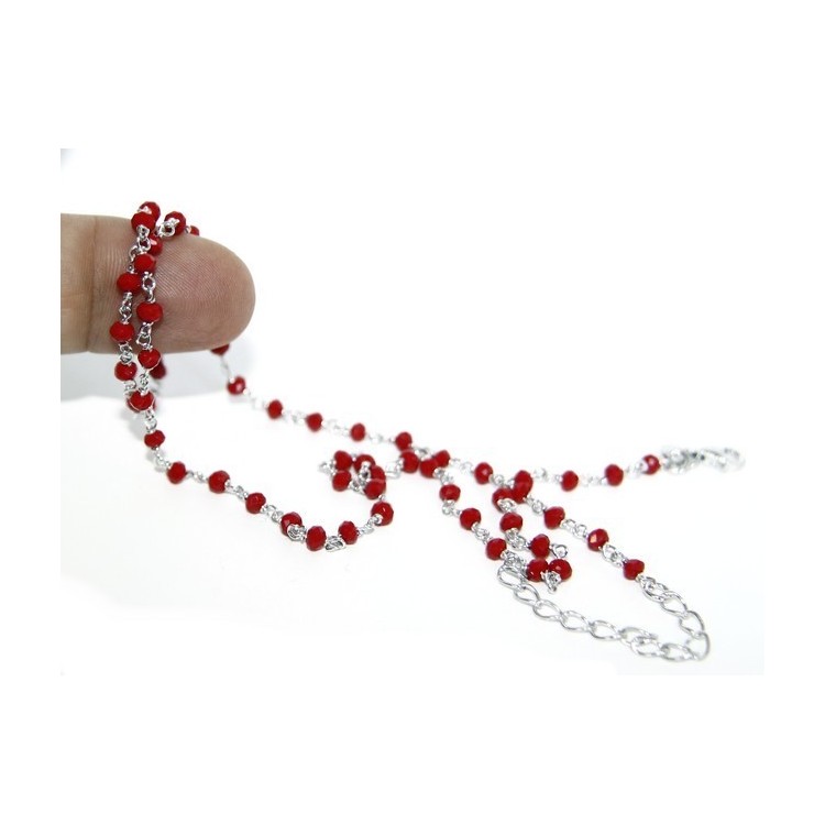 NSA|Necklace man woman 925 With red crystal 3.5 mm machining Marseille rosary handmade 45 + 5