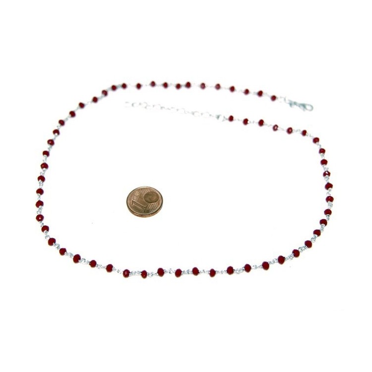 NSA|Necklace man woman 925 With red crystal 3.5 mm machining Marseille rosary handmade 45 + 5