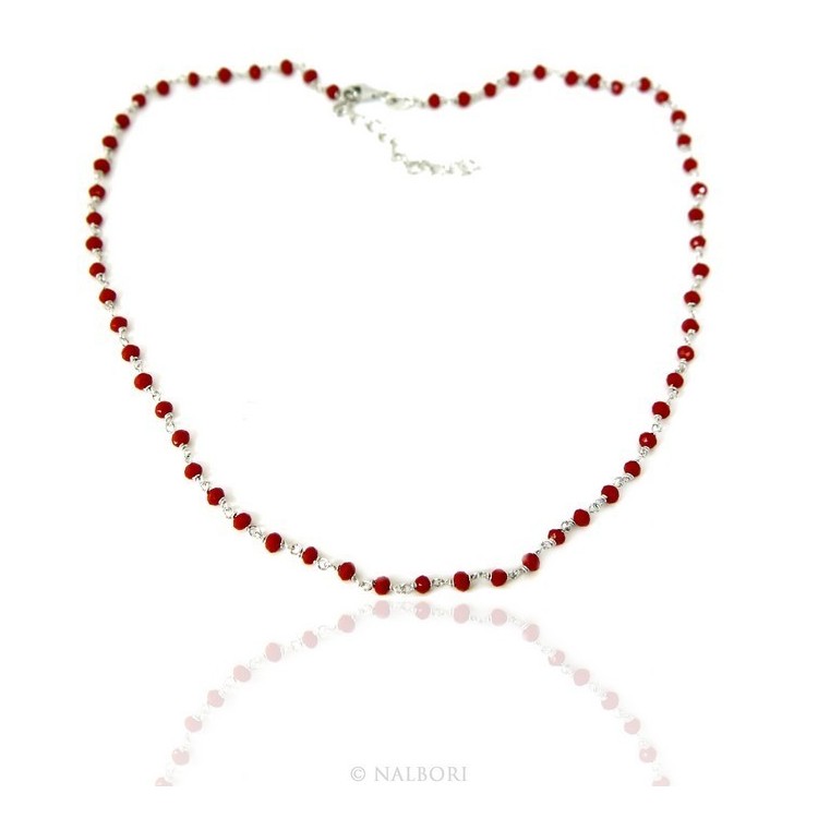 NSA|Necklace man woman 925 With red crystal 3.5 mm machining Marseille rosary handmade 45 + 5