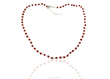 NSA|Collana uomo donna Argento 925 Con cristallo rosso 3,5 mm lavorazione rosario marsigliese fatta a mano 45+5