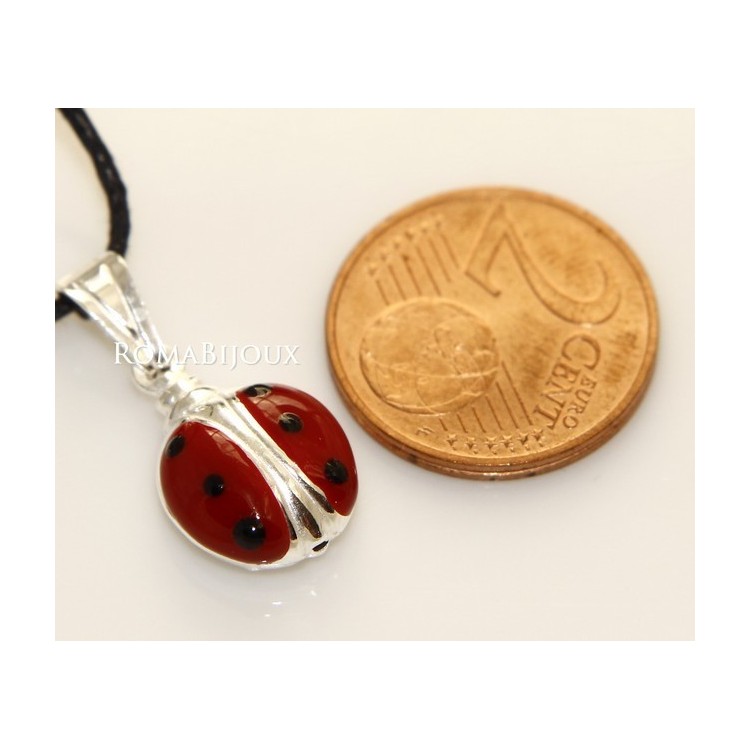 NSA|Ciondolo Coccinella Smaltato in Argento 925 con laccio - Made in Italy