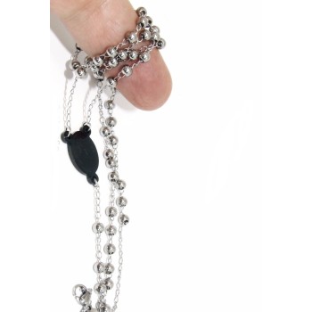 NSA|Steel: Necklace man woman rosary black dots cruise and smooth cross lobata