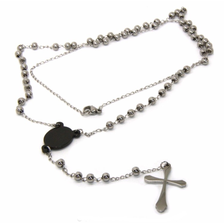 NSA|Steel: Necklace man woman rosary black dots cruise and smooth cross lobata
