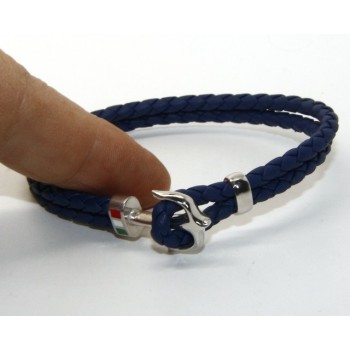 NSA|SILVER 925: massive leather bracelet man anchor made in Italy - BLUE
