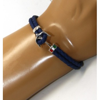 NSA|ARGENTO 925 : Bracciale uomo massiccio pelle con ancora made in Italy - BLU