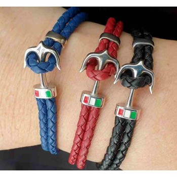 NSA|bracelet 925 silver and leather for men anchor black blue red NALBORI