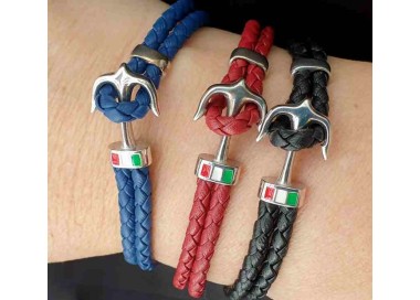 NSA|bracciale argento 925 e pelle per uomo ancora nero blu rosso nalbori