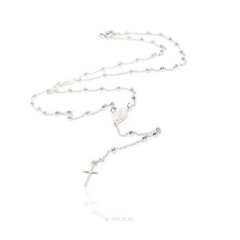 NSA|Rosary Necklace man or woman in 925 balls 3 mm clear smooth cross