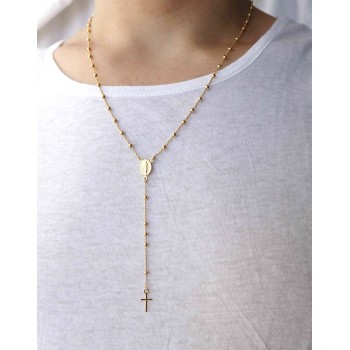 NSA|Rosary Necklace man or woman in 925 balls 3 mm Rosary Necklace man or woman in 925 balls 3 mm   cross wet yellow gold