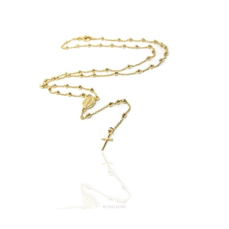 NSA|Rosary Necklace man or woman in 925 balls 3 mm Rosary Necklace man or woman in 925 balls 3 mm   cross wet yellow gold