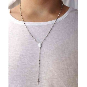 NSA|Rosary Necklace man or woman in 925 balls 3 mm Rosary Necklace man or woman in 925 balls 3 mm   cross wet white gold plating