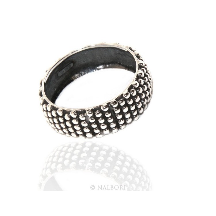 NSA|NALBORI Ring Silver 925 Faith record studded blasted massive dark Sardinian 8 mm for men or women