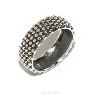 NSA|NALBORI Ring Silver 925 Faith record studded blasted massive dark Sardinian 8 mm for men or women