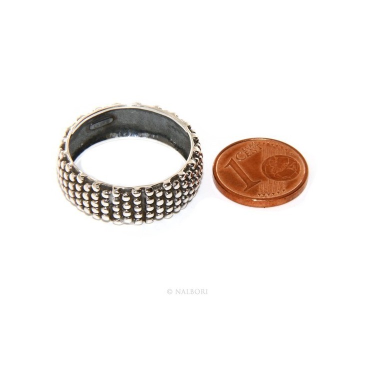 NSA|NALBORI Ring Silver 925 Faith record studded blasted massive dark Sardinian 8 mm for men or women