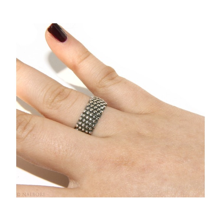 NSA|NALBORI Ring Silver 925 Faith record studded blasted massive dark Sardinian 8 mm for men or women