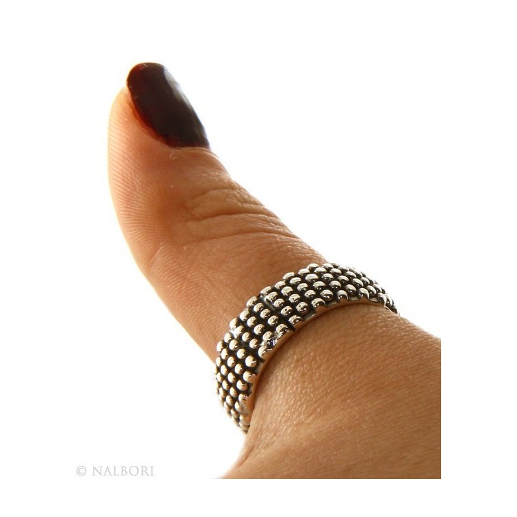 NSA|NALBORI  Anello Argento 925 fede fedina borchiata pallinata sarda massiccia scura 8 mm per uomo o donna