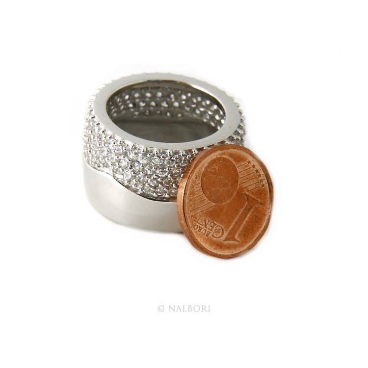 NSA|925 Sterling Silver Rhododised: Woman Ring Band Bandage Half Pipe Zircons Eternity Fit 13
