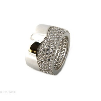 NSA|925 Sterling Silver Rhododised: Woman Ring Band Bandage Half Pipe Zircons Eternity Fit 13