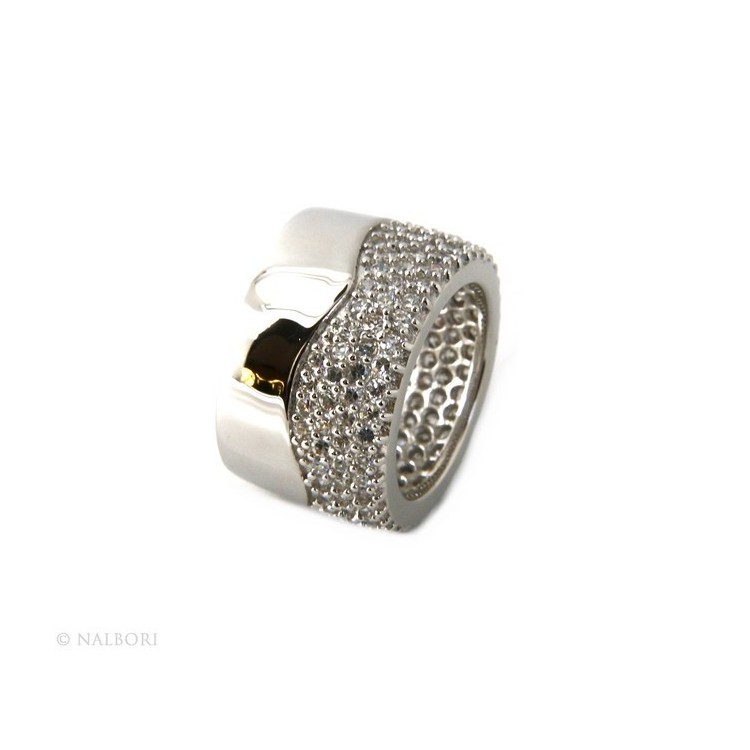 NSA|925 Sterling Silver Rhododised: Woman Ring Band Bandage Half Pipe Zircons Eternity Fit 13
