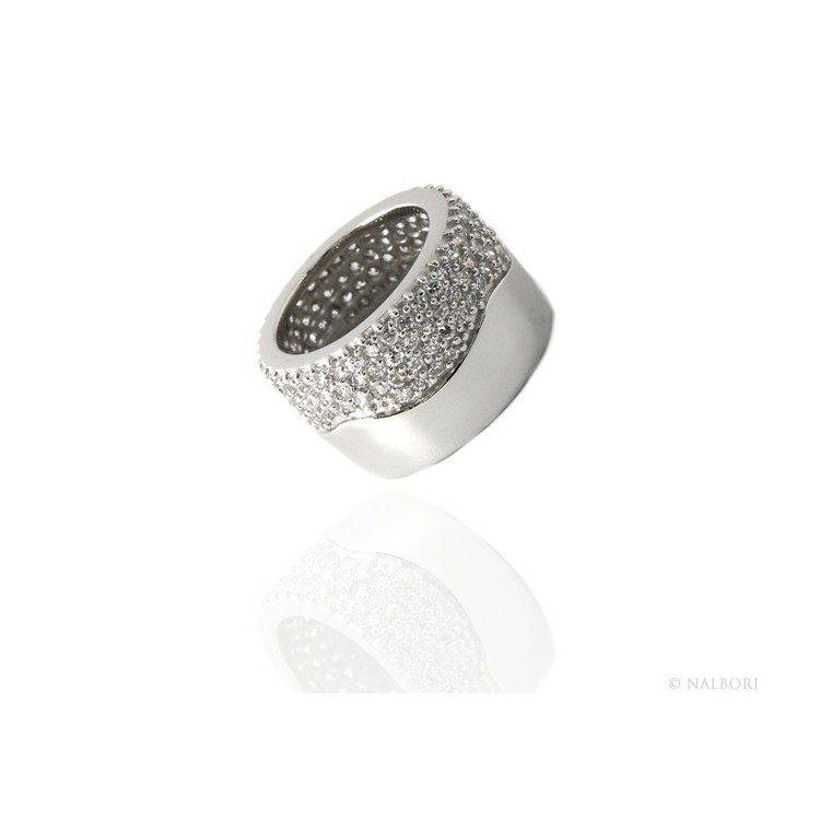 NSA|925 Sterling Silver Rhododised: Woman Ring Band Bandage Half Pipe Zircons Eternity Fit 13