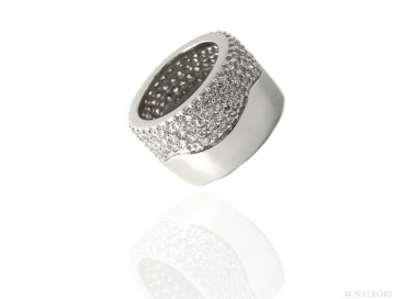 NSA|925 Sterling Silver Rhododised: Woman Ring Band Bandage Half Pipe Zircons Eternity Fit 13