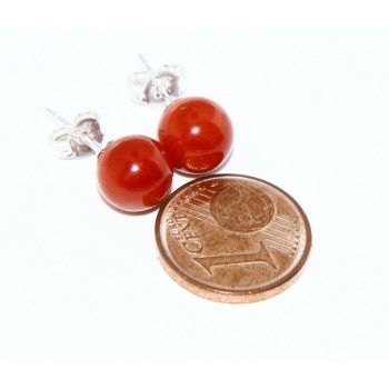 NSA|Earrings in 925 sterling silver pearl ball calibrated natural coral red 8mm