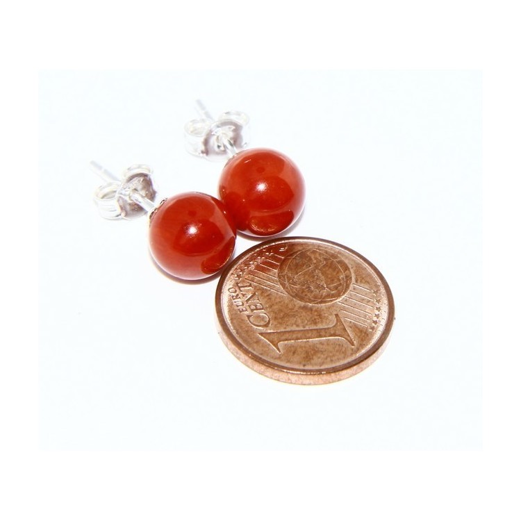 NSA|Earrings in 925 sterling silver pearl ball calibrated natural coral red 8mm