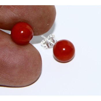 NSA|Orecchini in Argento 925 pallina perla calibrata corallo naturale rosso 8mm